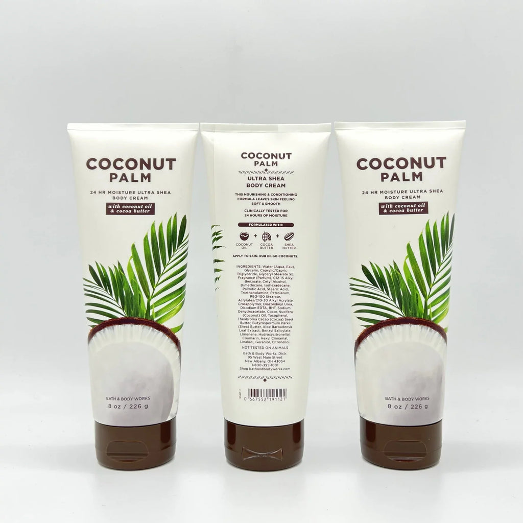Bath & Body Works Coconut Palm 24-Hour Moisture 8oz Ultra Shea Body Cream with Coconut Oil & Cocoa Butter, Pack of 3