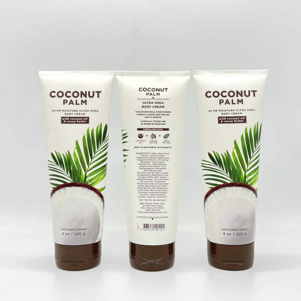 Bath & Body Works Coconut Palm 24-Hour Moisture 8oz Ultra Shea Body Cream with Coconut Oil & Cocoa Butter, Pack of 3