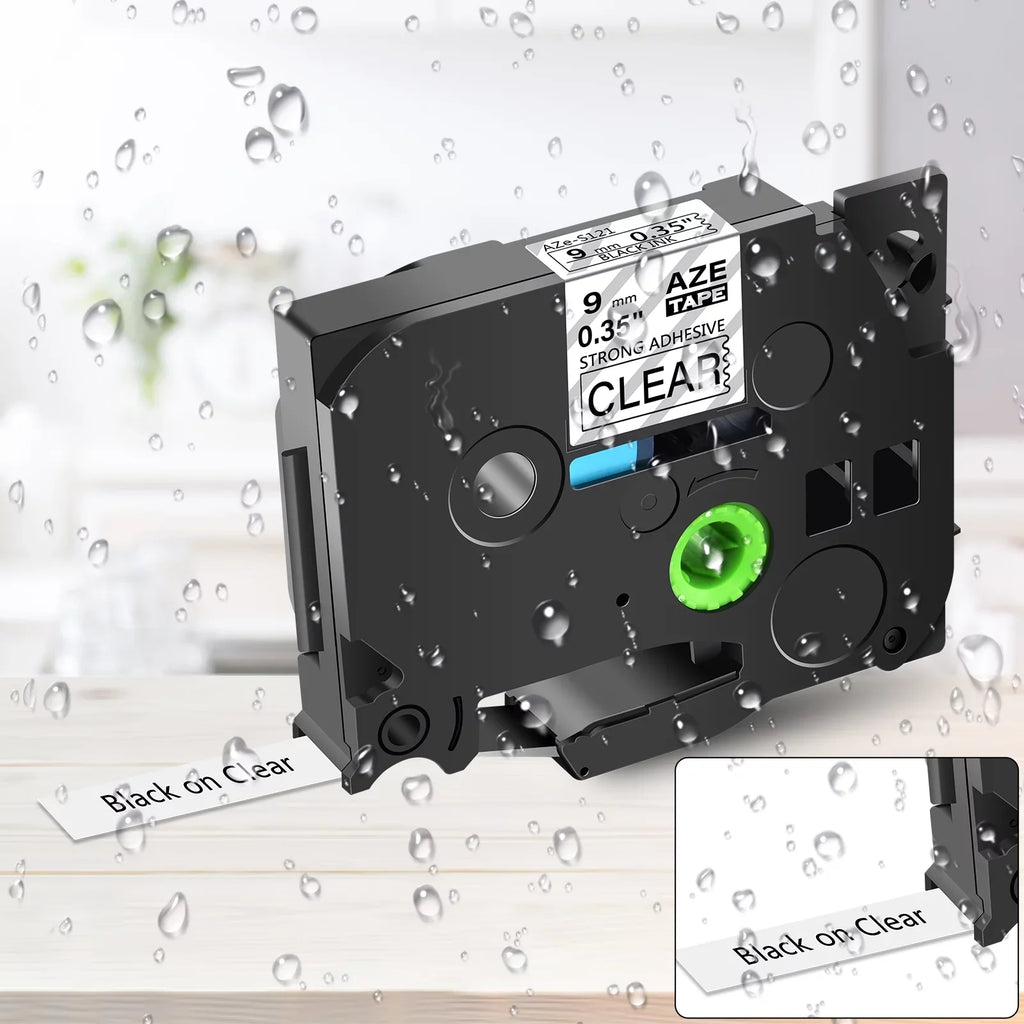 GREENCYCLE 8 Pack suitable for Brother TZe-S121 TZ-S121 TZ-121 TZe-121 Tape 9mm 0.35'' Laminated Black on Clear Extra Strength Label Tapes use in P-Touch PT-D210 D400 D600 Label Maker 26.2ft 8m