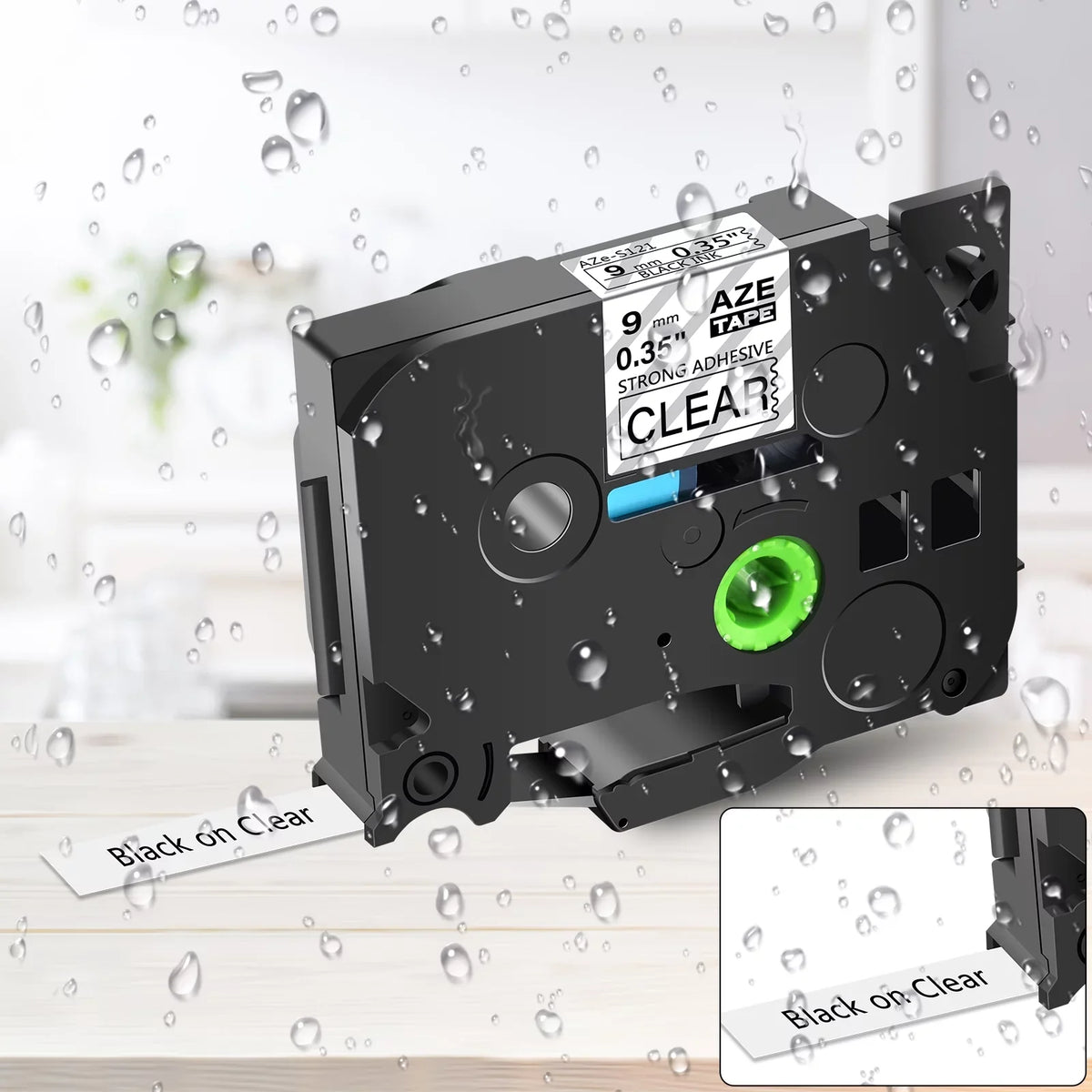 GREENCYCLE 8 Pack suitable for Brother TZe-S121 TZ-S121 TZ-121 TZe-121 Tape 9mm 0.35'' Laminated Black on Clear Extra Strength Label Tapes use in P-Touch PT-D210 D400 D600 Label Maker 26.2ft 8m