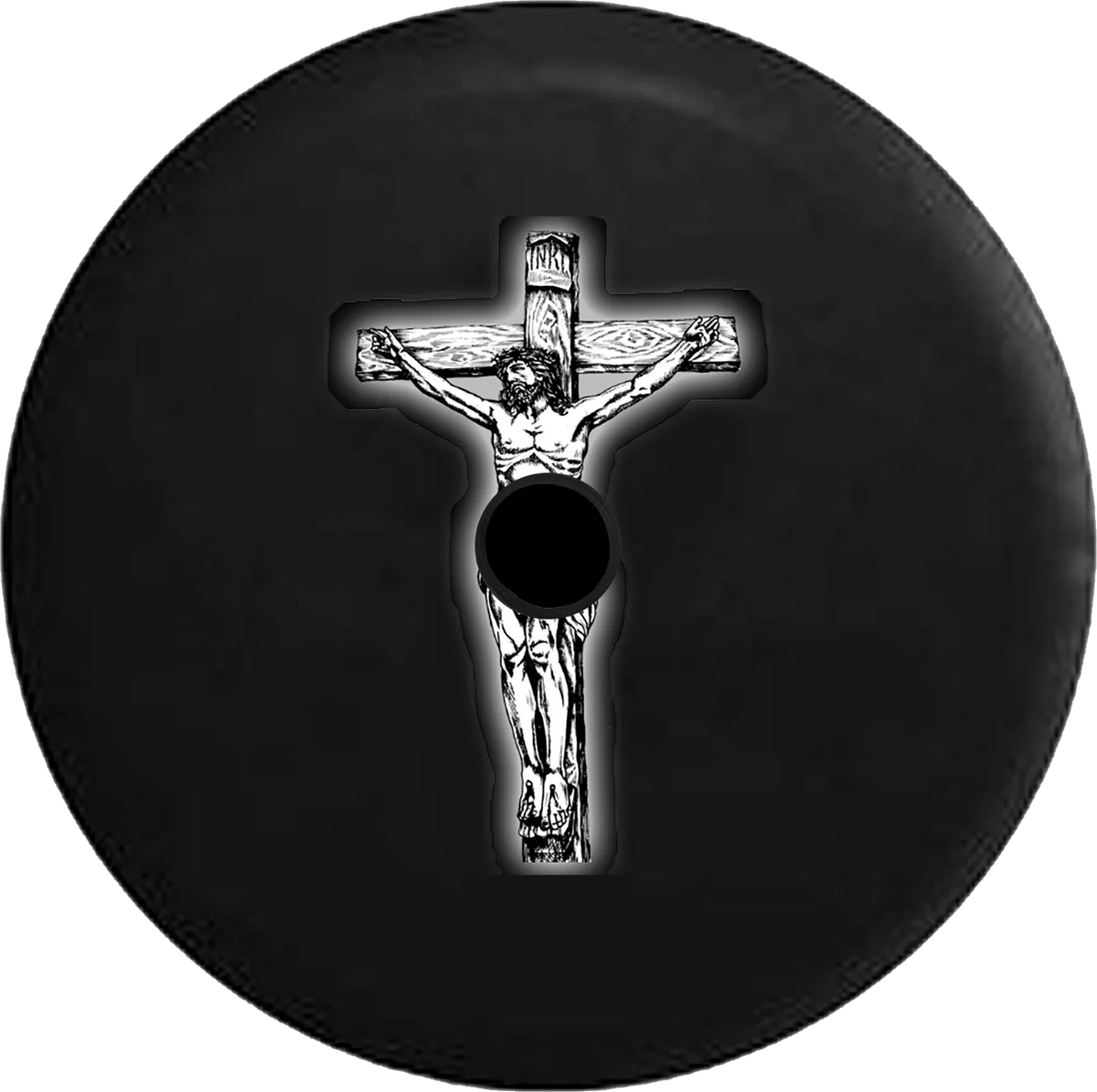 2018 2019 Wrangler JL Backup Camera Jesus on Cross Glowing Blessed Christian Spare Tire protector for Jeep RV 32 Inch