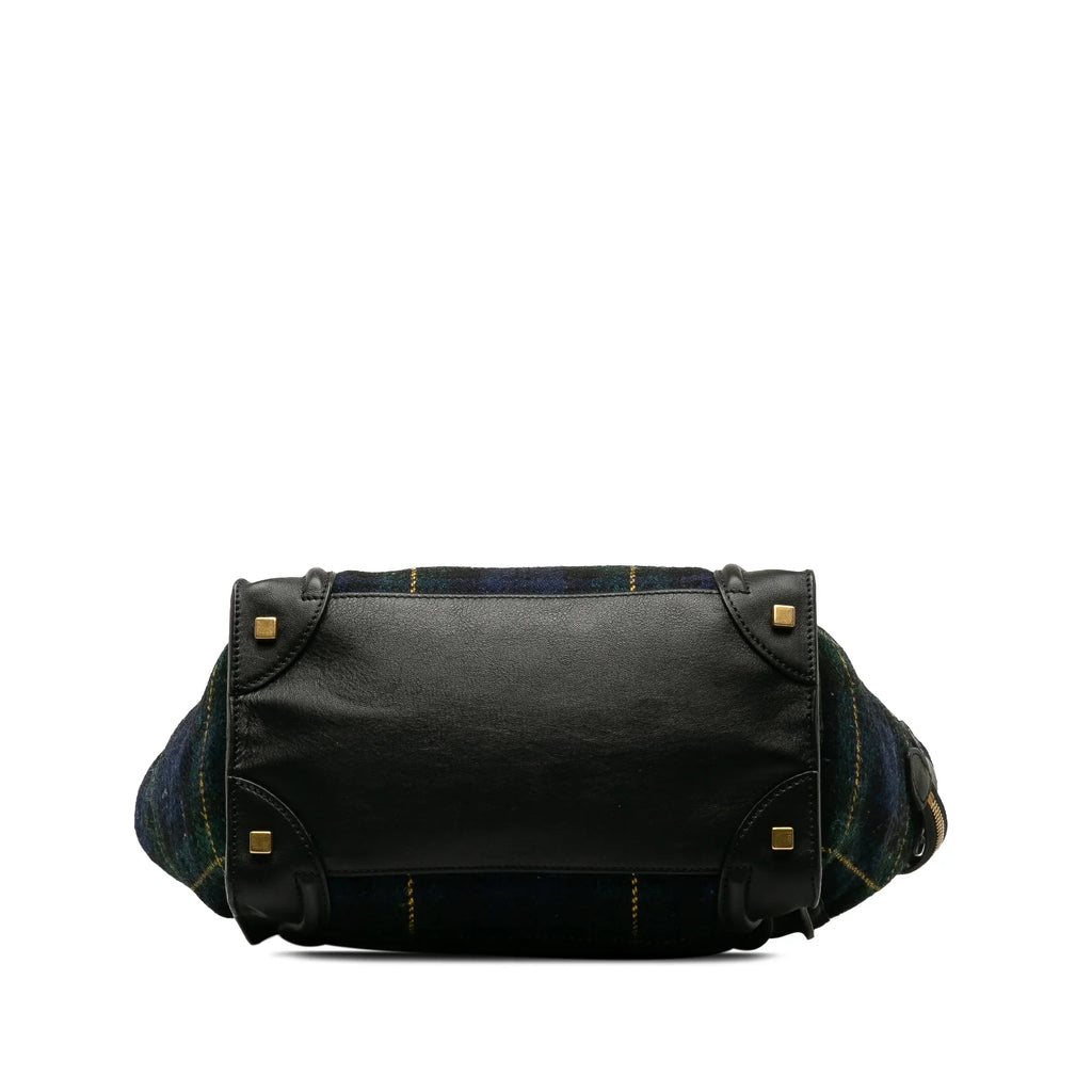Pre-Owned Authenticated Celine Mini Tartan Luggage Tote Wool Fabric Blue Tote Bag Unisex (Good)