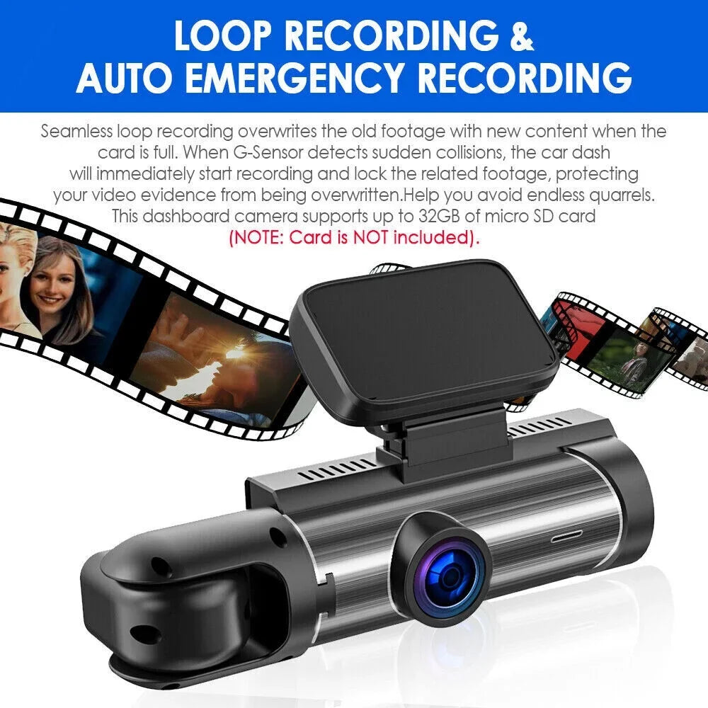 Jahyshow Car DVR Dash Cam Video Recorder G-Sensor Dual Lens Front 1080P w/ Inside Camera