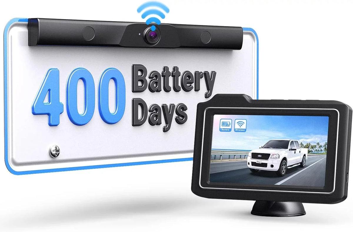 eRapta Battery Wireless Backup Camera License Rear View Camera Waterproof 5'' Monitor 1080P HD Night Vision 3 Min DIY for Car, Pickup Truck, SUV, Minivan and Sedans