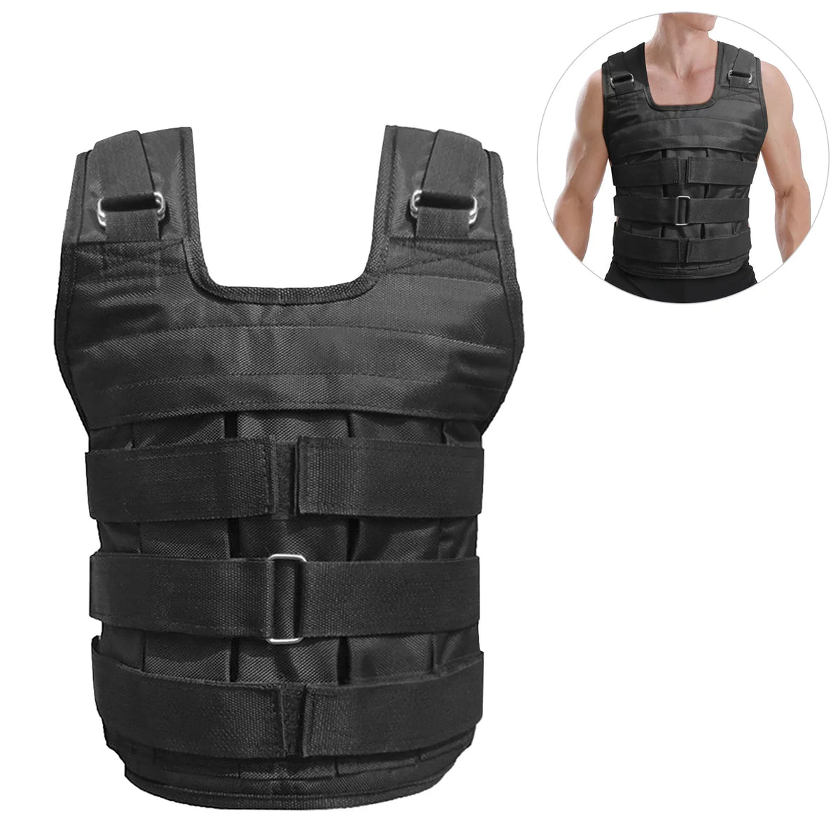Load (Empty). Adjustable Weighted Vest Weight Jacket Oxford Exercise Weight Loading Cloth Strength Training 50kg Max