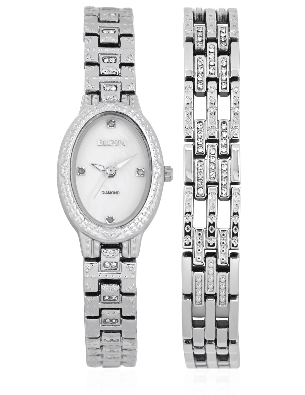 Elgin Adult Female Analog Watch and Bracelet 2pc Set in Silver (EG170016ST)