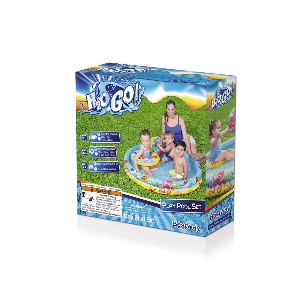 Inflatable Circle Baby Pool with Beach Ball and Swim Ring. H2OGO! 48in