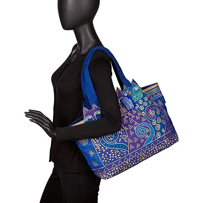 Laurel Burch Indigo Cats Large Cutout Shoulder Tote (Indigo Cats)