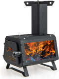 HAPPYGRILL Portable Camping Wood Stove with Lid, Wood Burning Stove with 3 Air Vents, Large Visual Window, X Shaped Holder, Outdoor Hot Tent Stove For Camping, Hunting, Fishing, Cooking
