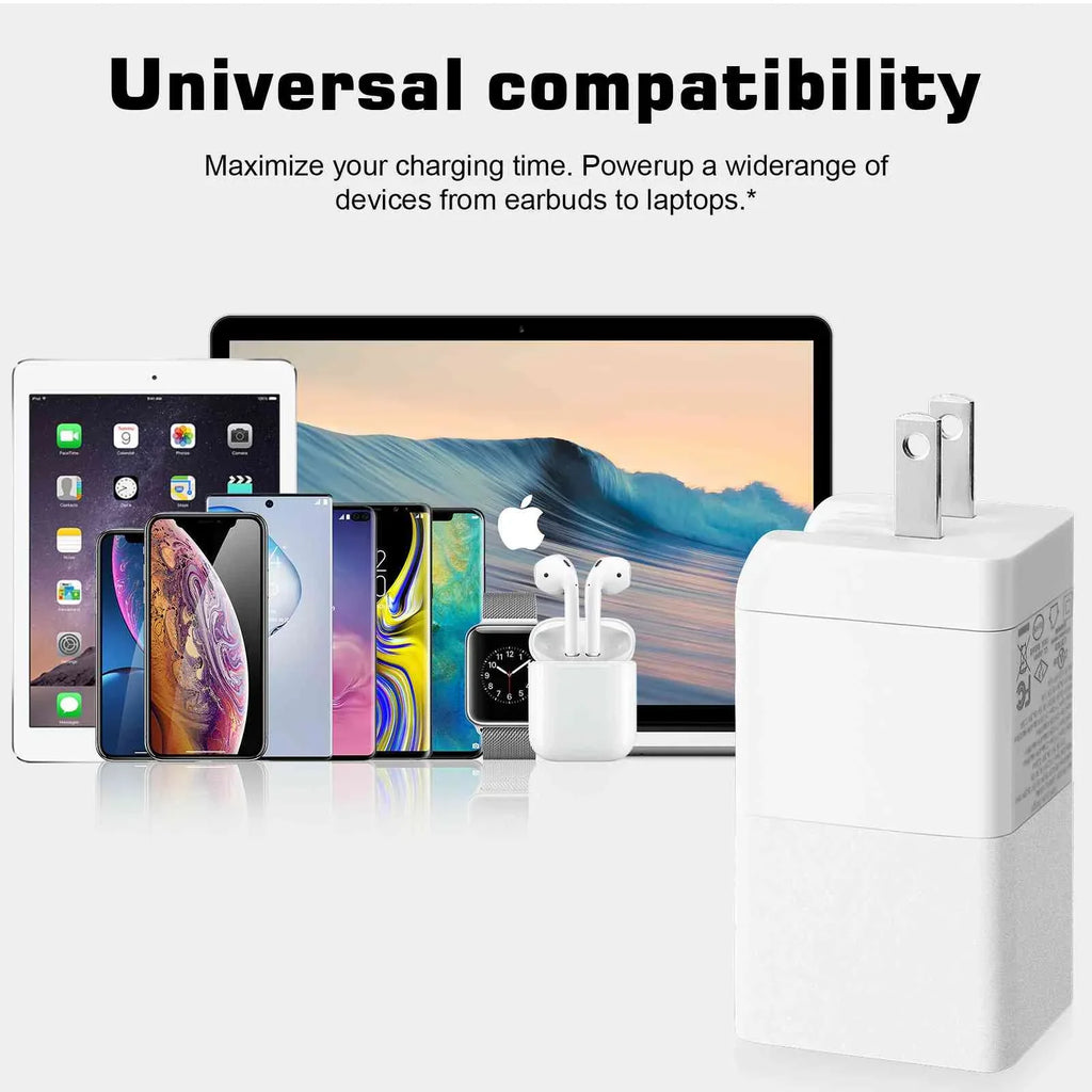 UrbanX 65W Fast Travel Charger with 3 Ports USB & Dual USB-C High-Speed Charging suitable with HTC One A9/One M9/Desire Eye/Butterfly 2/One Remix, iPhone,  Galaxy, Google Pixel, MacBook