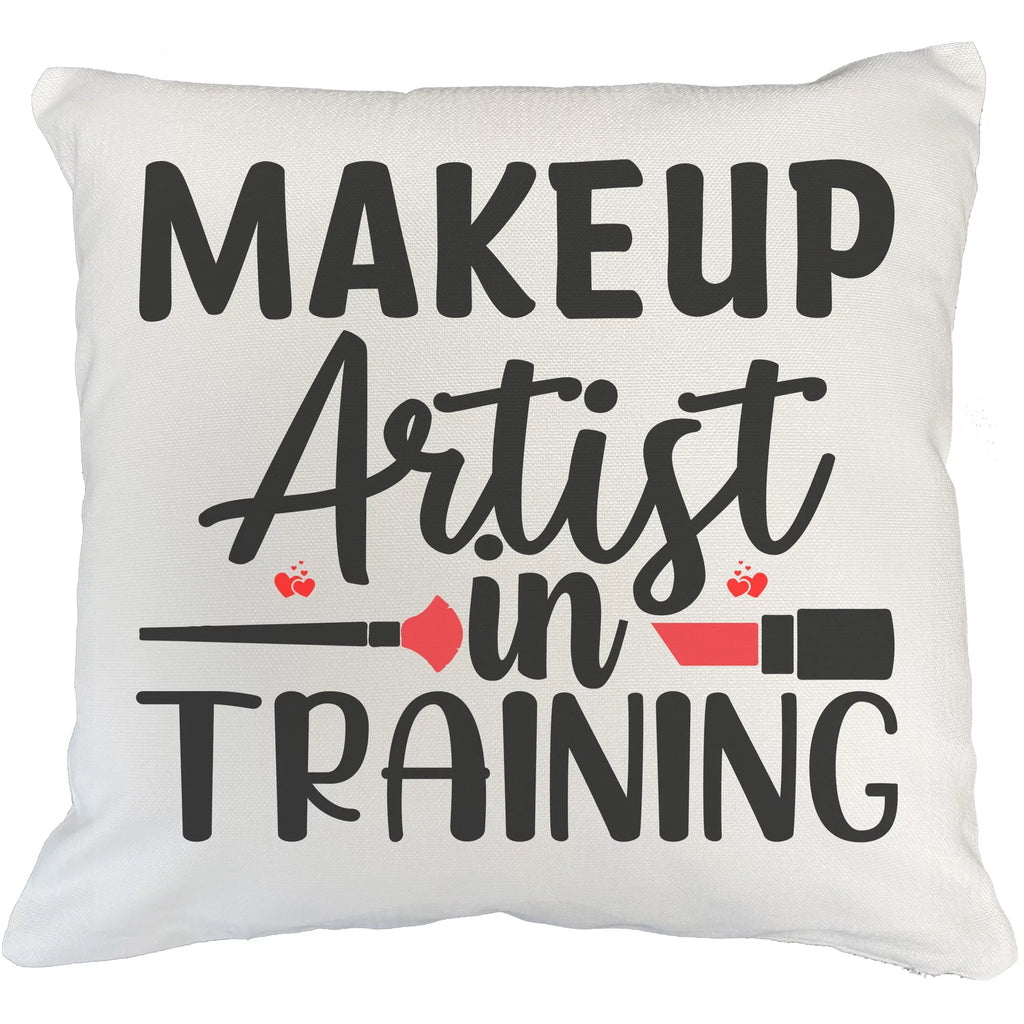 Makeup Artist in Training w/ Fan Brush & Red Lipstick Design - Beauty Themed Merch for Makeup Artist or Cosmetologist, Gift for Makeup Lovers, Pillow shield, White 18X18 IN