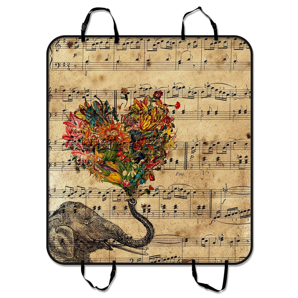 GCKG Music Note and Elephant with Colorful Paisley Heart Pet Car Seat shield Dog Car Seat Mat Hammock Cargo Mat Trunk Mat For Cars Trucks and SUV 54x60 inches
