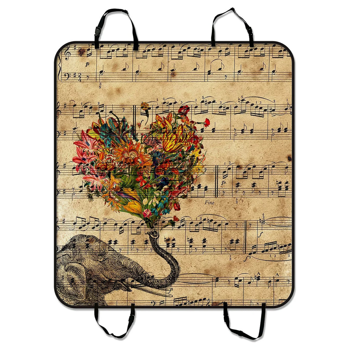 GCKG Music Note and Elephant with Colorful Paisley Heart Pet Car Seat shield Dog Car Seat Mat Hammock Cargo Mat Trunk Mat For Cars Trucks and SUV 54x60 inches