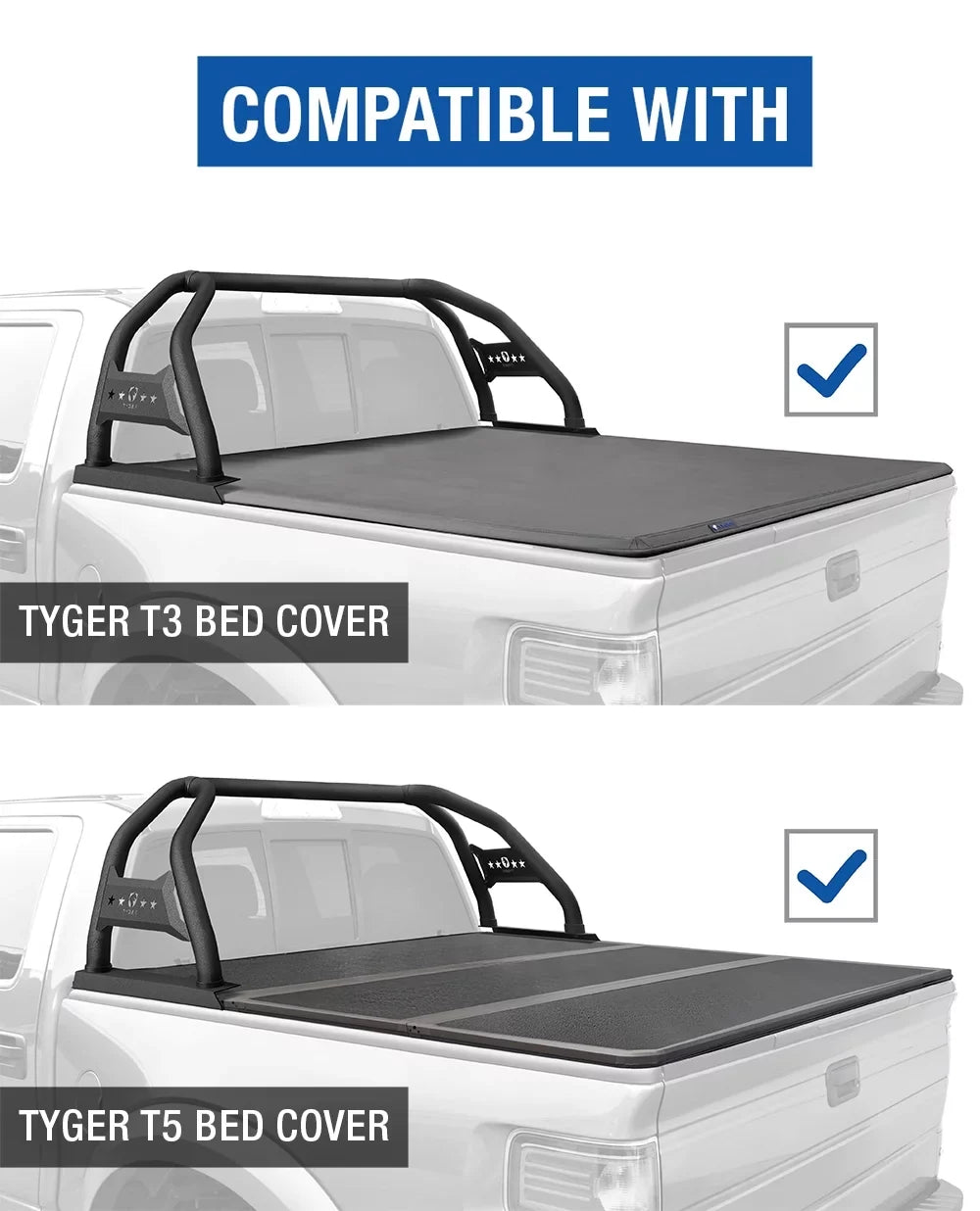 Tyger Auto Sport Bar suitable with 2022-2024  Tundra (Exclude SR) | 5.5/6.5' Bed | TG-SB7T88728 | Textured Black | Light Mount | Roll Bar