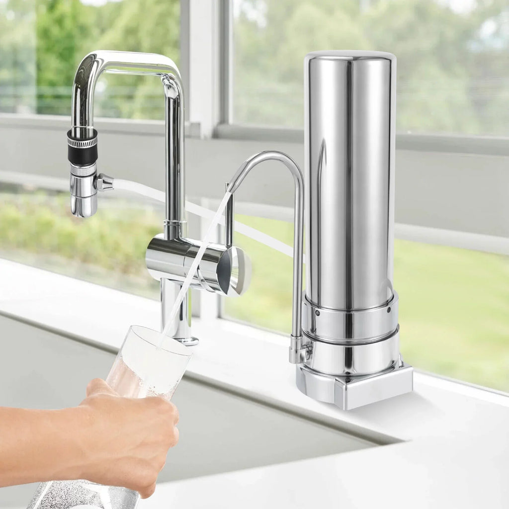 Countertop Filter Tap aqua Filtration Filter Sink Drinking System Stainless Silver