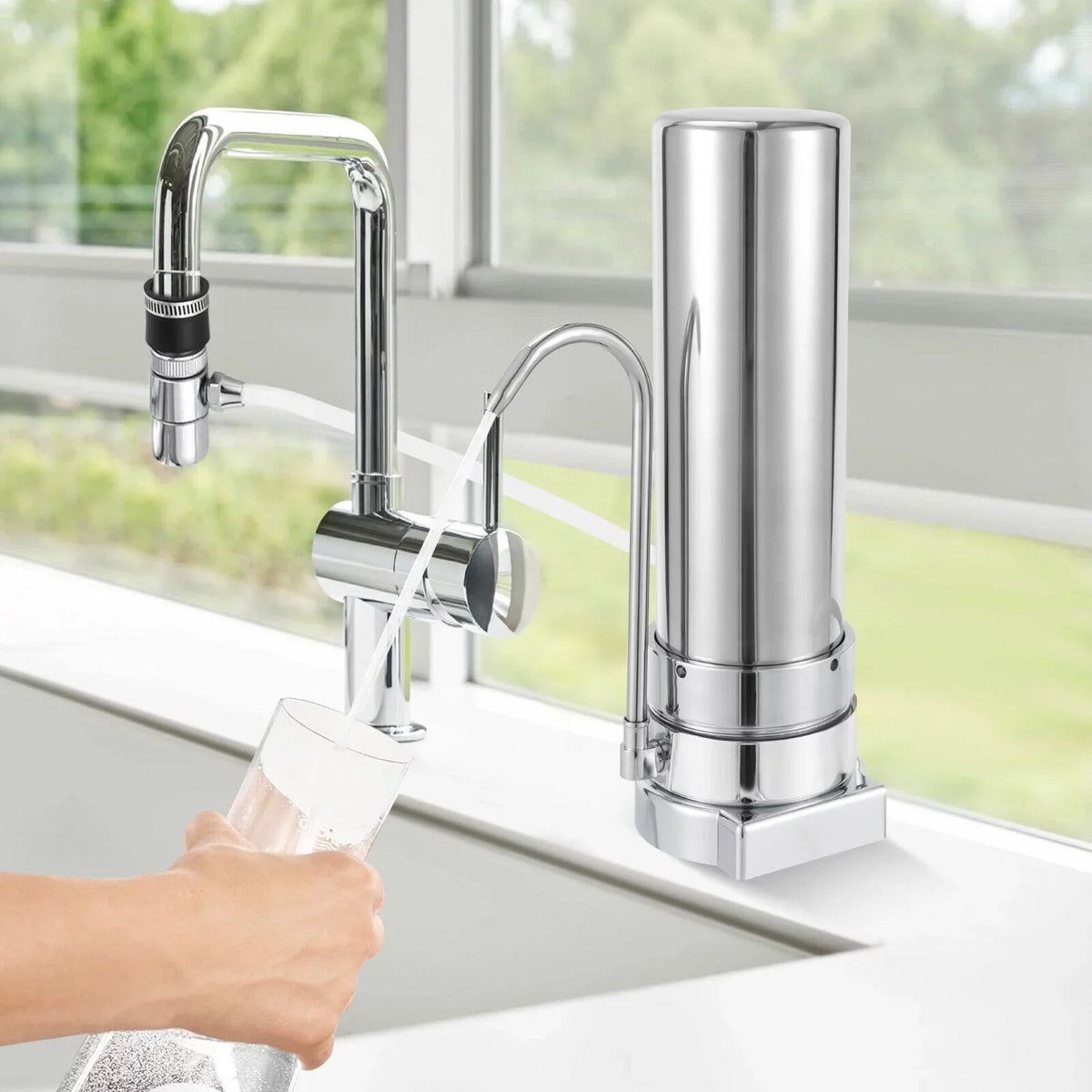 Countertop Filter Tap aqua Filtration Filter Sink Drinking System Stainless Silver
