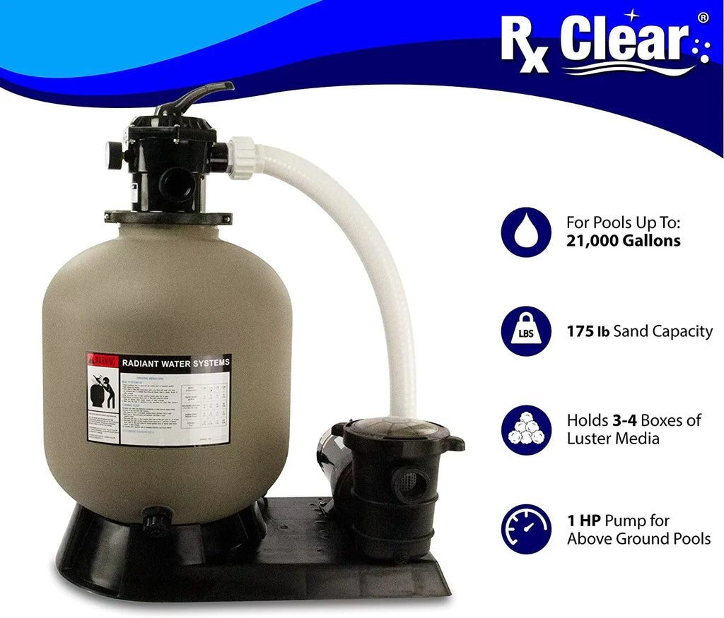 Rx Clear Radiant 19" Above-Ground Pool Sand Filter with 1  Extreme Force Pump