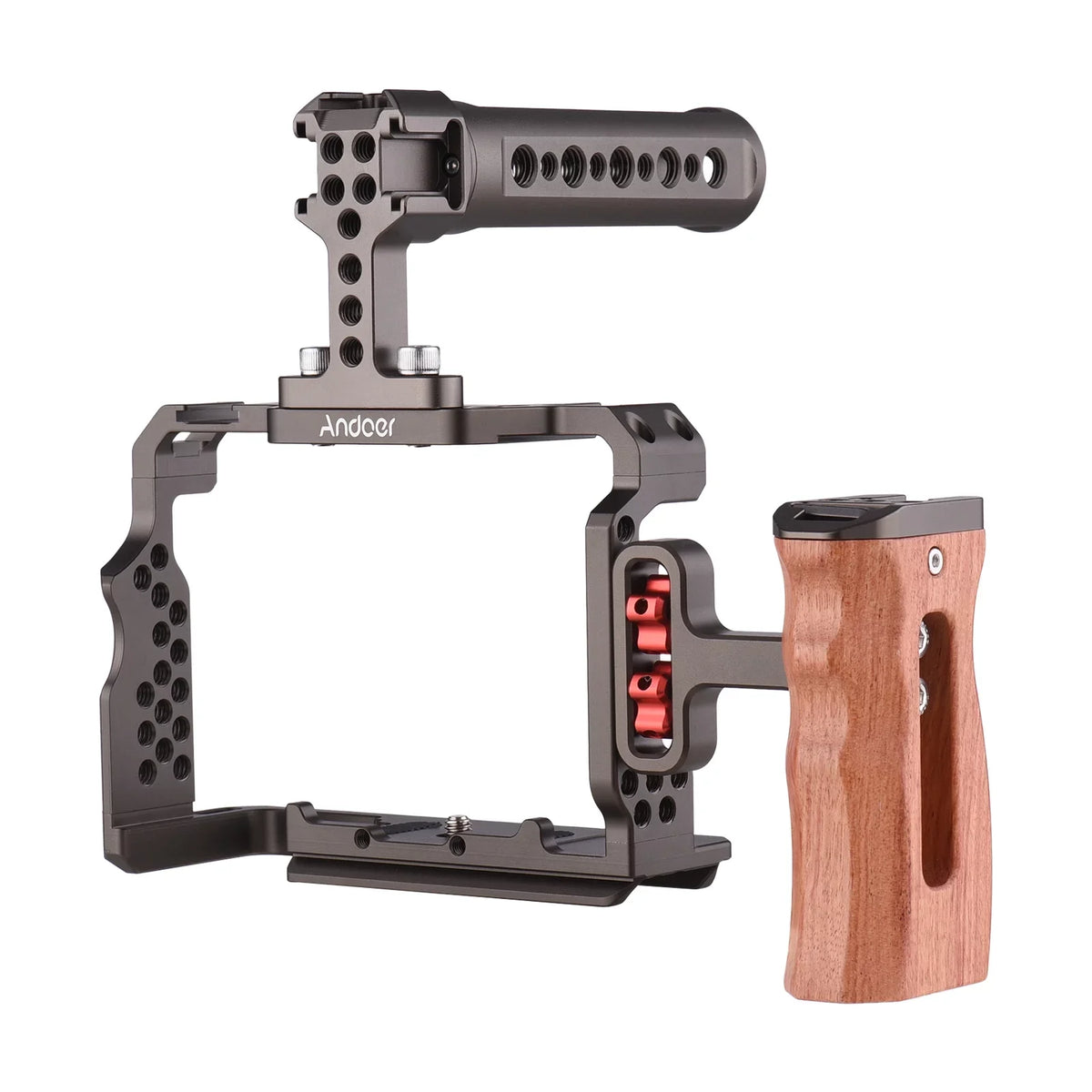Walmeck Andoer Aluminum Alloy Cage Kit with Video Rig Handle Wooden Grip Replacement for  A7R III/ A7 II/ A7III