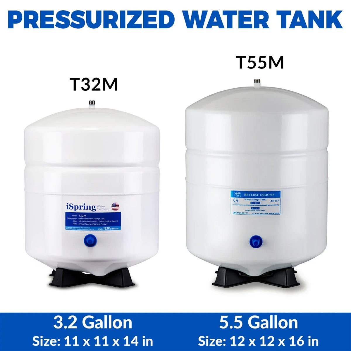 iSpring T55M 5.5 Gallon Residential Pre-Pressurized aqua Storage Tank for Reverse Osmosis (RO) Systems