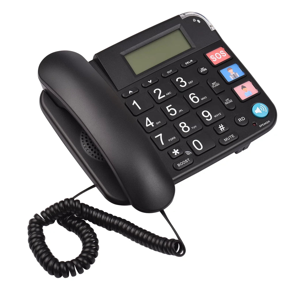 Black Corded Phone with Big Button Desk Landline Phone Telephone Support Hands-Free/Redial/Flash/Speed Dial/Ring Control for Elderly Seniors Home Office Business Hotel