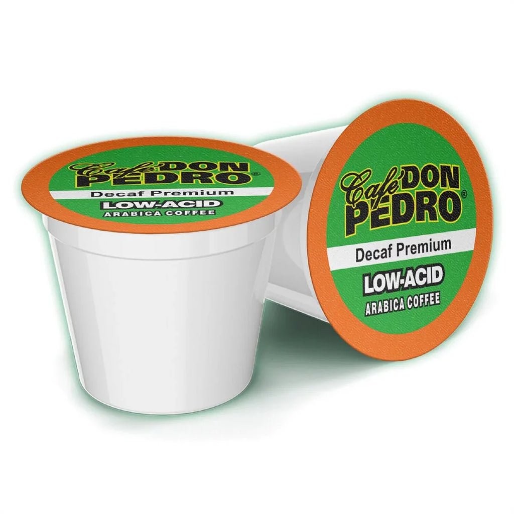 Cafe Don Pedro Decaf Premium Low Acid Coffee Pods - Enjoy Tasty Coffee Without Jitters - appropriate with Keurig K-cup Coffee Maker, 100% Arabica, Battles Heartburn, Acidic Reflux, 72 count