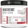 pureSCRUBS Premium Organic Body Scrub Set - Large 16oz ROSE BODY SCRUB - Pure Dead Sea Salt Infused Organic Essential Oils & Nutrients + FREE Wooden Spoon, Loofah & Mini Organic Exfoliating Bar Soap