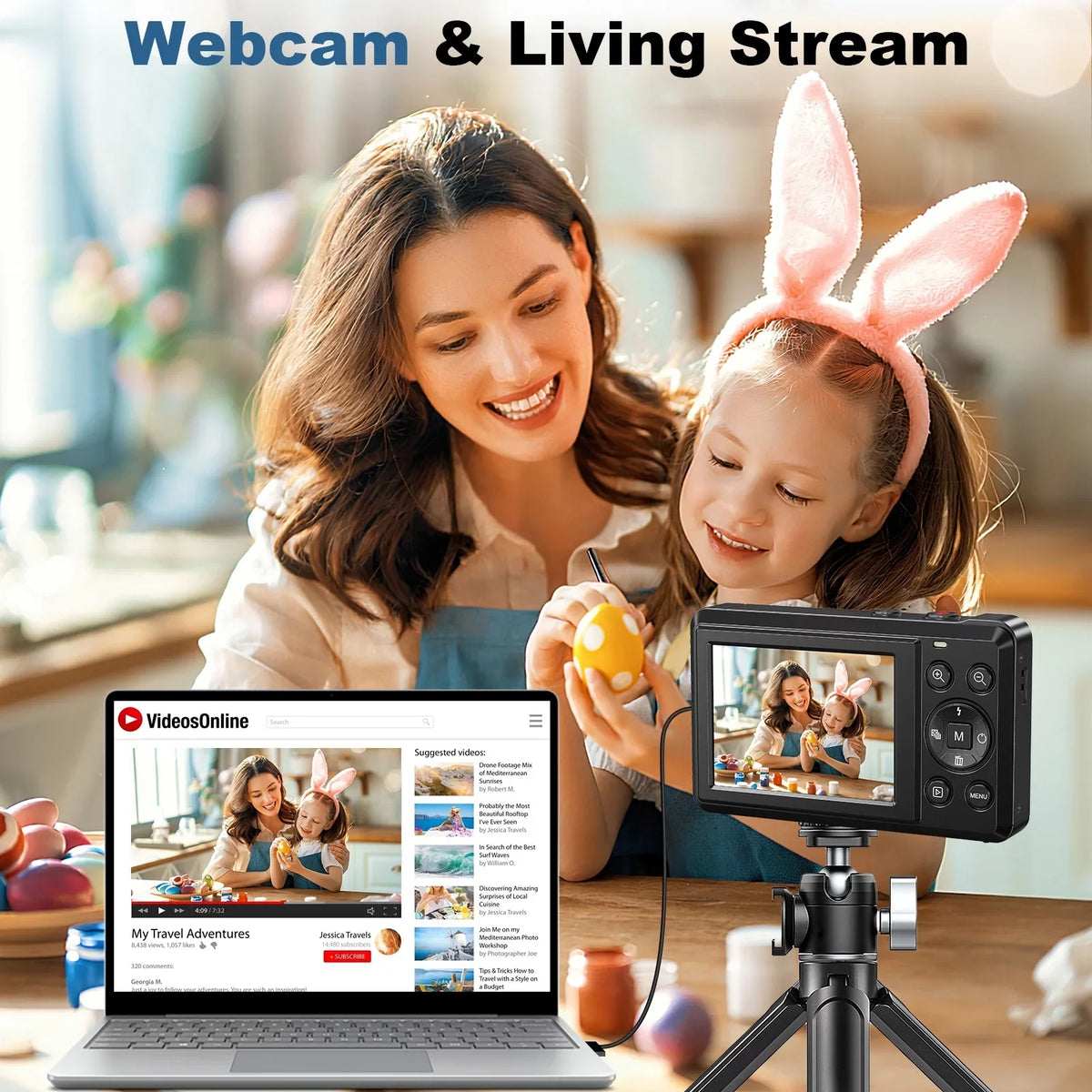 SEREE Digital Camera 4K Compact Camera with 44MP 16X Digital Zoom, 2.4'' Autofocus Portable Point and Shoot Digital Cameras with 32GB SD Card and 2 Batteries